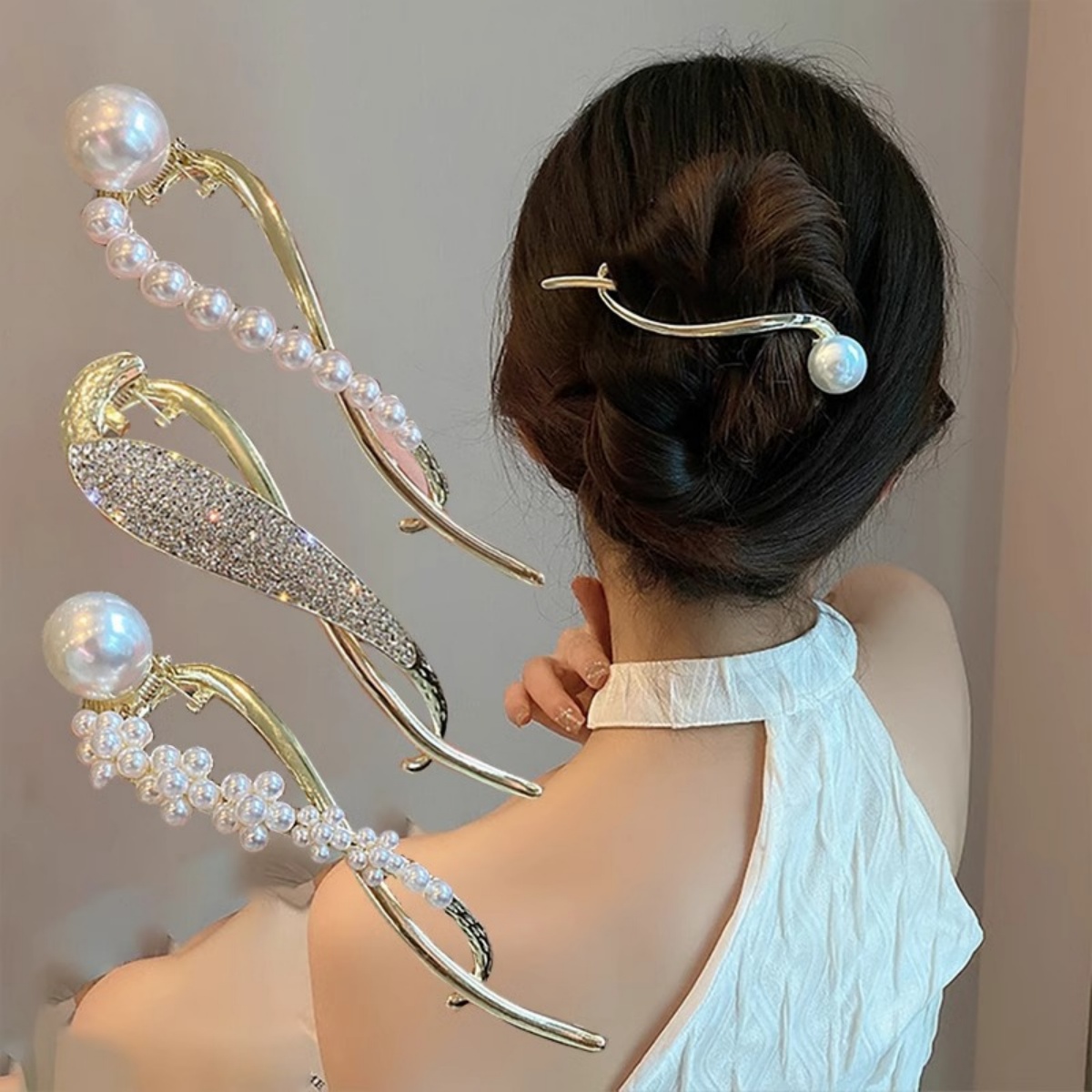 エレガントなグリッターパールヘアクリップ レディース トレン - Korean Women Lifestyle のレビューと価格