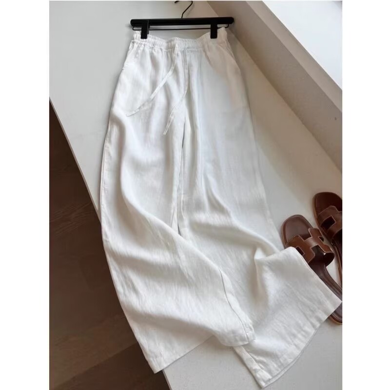 韓国白綿リネンワイドレッグパンツシャツセット女性のルーズファ - Korean Lifestyle のレビューと価格