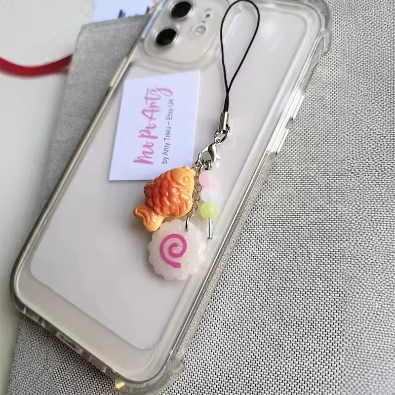 かわいいアクリルピンクイカロール電話ストラップたい焼きナルト - Tteokbokki Rice Cake のレビューと価格